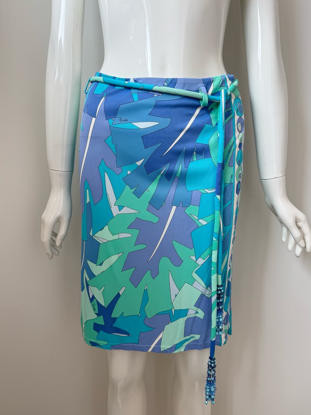 Emilio Pucci teal blue skirt with beaded belt